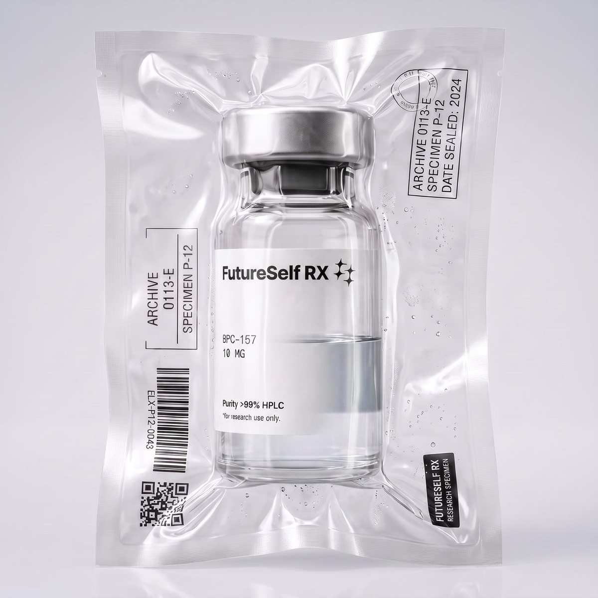 A sealed vial of FutureSelf RX in clear archival packaging